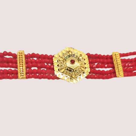 Handmade Brass Alloy HexaCharm Red Beaded Choker Necklace